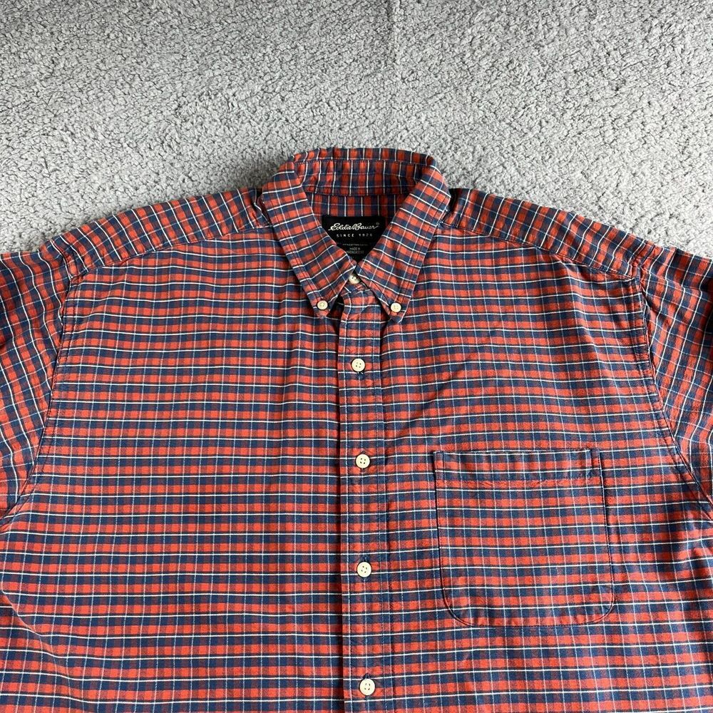 NEW Vintage Eddie Bauer Shirt Mens Large Red Blue Plaid Button Up Casual Work‎